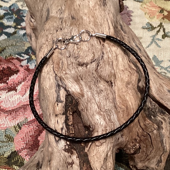 Black Braided Leather Cord Bracelet 9” - Picture 1 of 4